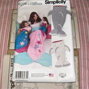 Simplicity Sewing Pattern 8275 Mermaid Shark Blankets for Adults & Kids Uncut